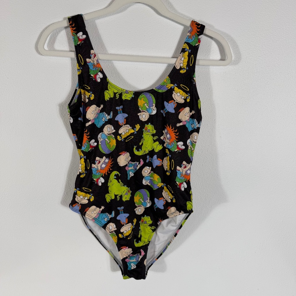 Nickelodeon Reptar Graphic Rugrats One Piece 90s Retro Y2K Black Swimsuit‎ M